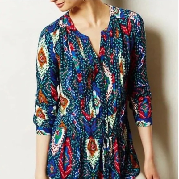 Maeve Anthropologie Ikat Print Pintuck Blouse Top - Picture 3 of 7